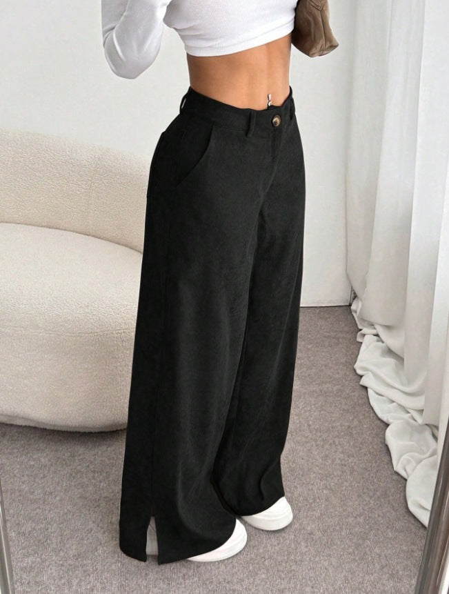Maya | Pantaloni confortevoli a vita alta, a gamba larga, con spacco