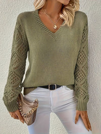 Isabelle | Elegant and Feminine Lace-Sleeve V-Neck Knitted Sweater