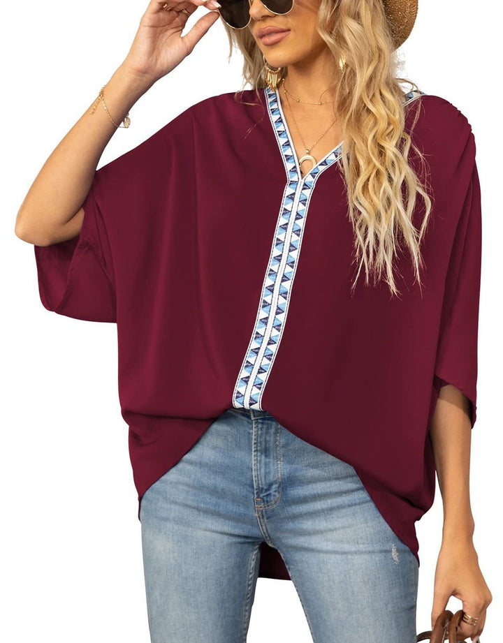 Sienna | Top tunica oversize bohémien con ricami e scollo a V