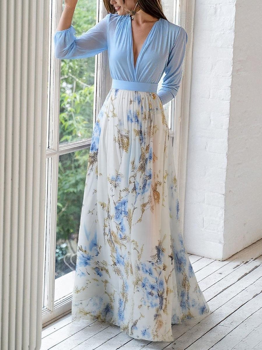 Karolin | Robe longue romantique et élégante en mousseline à manches longues