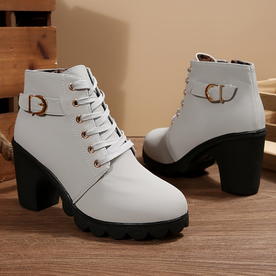 Emma | Bottines élégantes à lacets et talon bloc avec semelle crantée