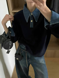 Olivia | Chic Layered Two-in-One Denim Collar Knitted Sweater