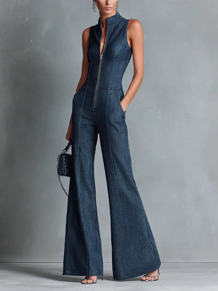 Greta | Denim Jumpsuit – Stylish Flared Fit for Women