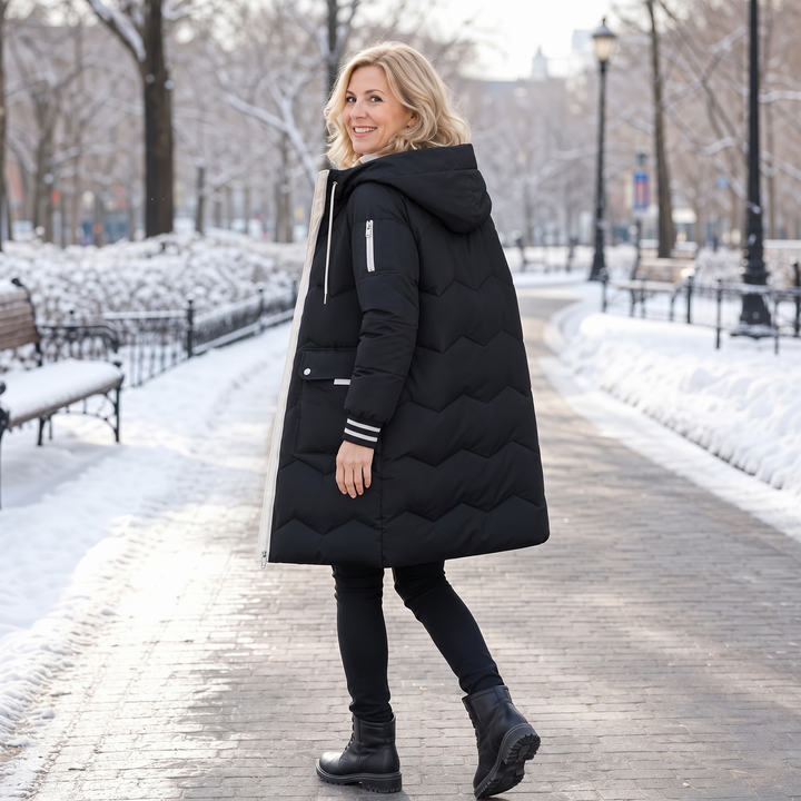 Cozyelle | Hooded Puffer Coat – Mid-Length Warmth for Women