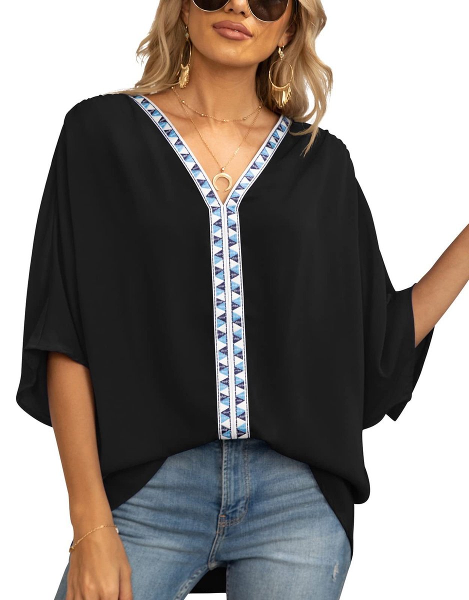 Sienna | Top tunica oversize bohémien con ricami e scollo a V