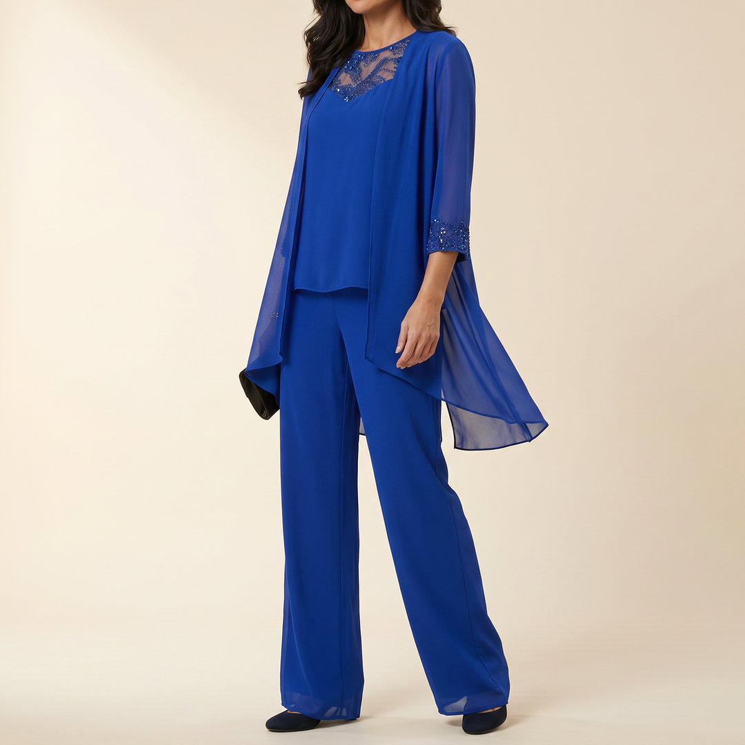 Bronte | Women's Three-Piece Pantsuit – Elegant Chiffon Set
