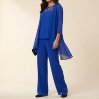 Sabine | Elegant Three-Piece Chiffon Pantsuit With Beaded Lace Details