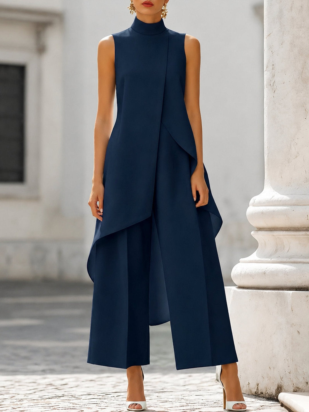 Annika | Asymmetrical High Neck Sleeveless Two-Piece Set