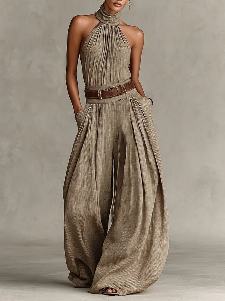 Gina | Halter Neck Wide Leg Jumpsuit with Belt for Women