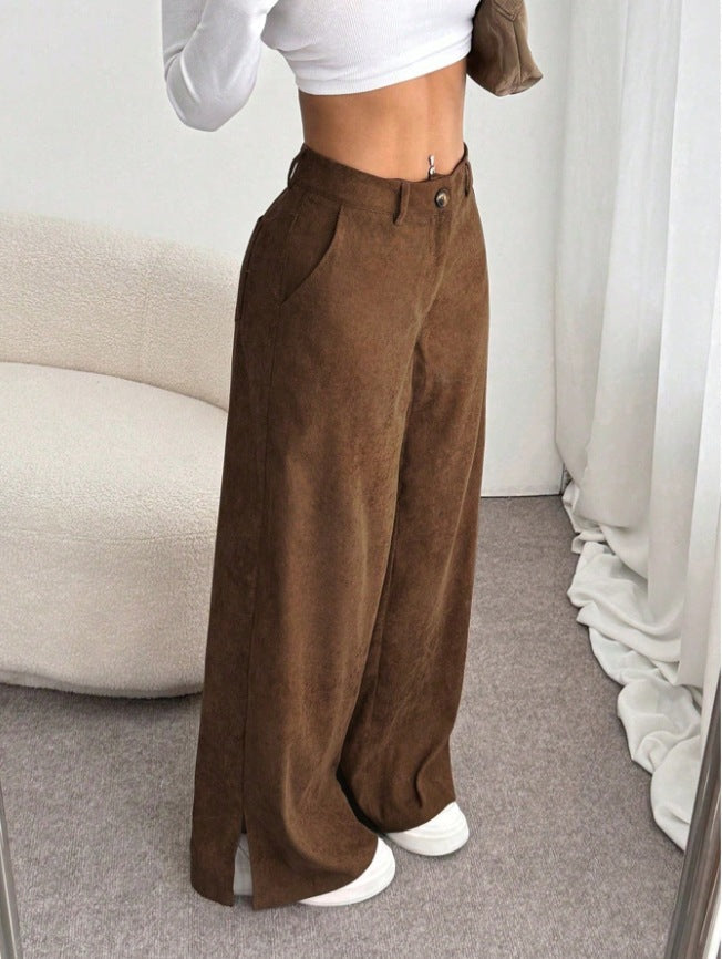 Maya | Pantaloni confortevoli a vita alta, a gamba larga, con spacco