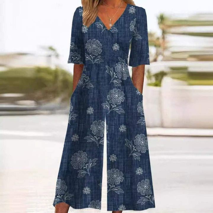 Annika | Boho Jumpsuit – V-Neck Floral Design for Women