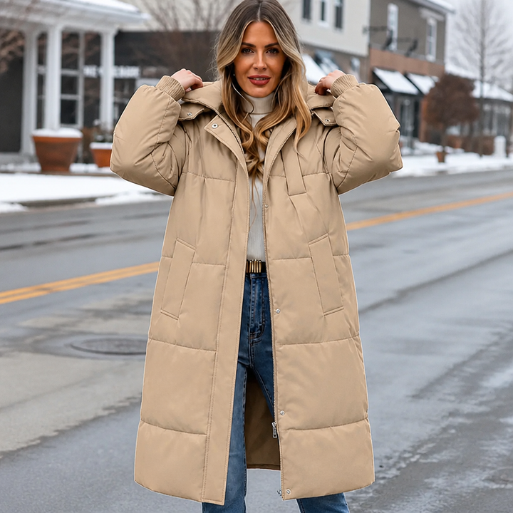 Wearbella | Long Hooded Puffer Coat – Stylish & Warm for Women