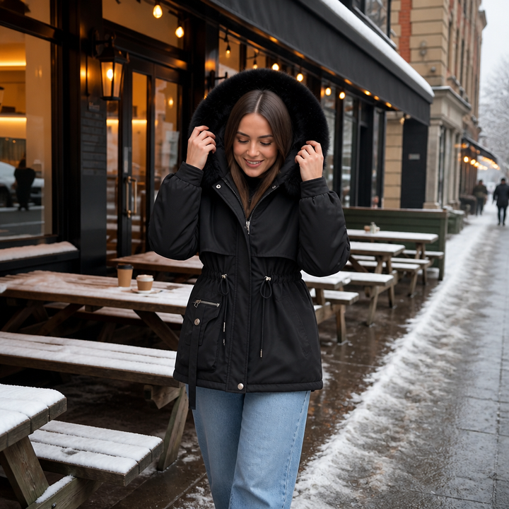 Duvella | Puffer Coat – Faux Fur Hood Double-Layered Insulation for Women