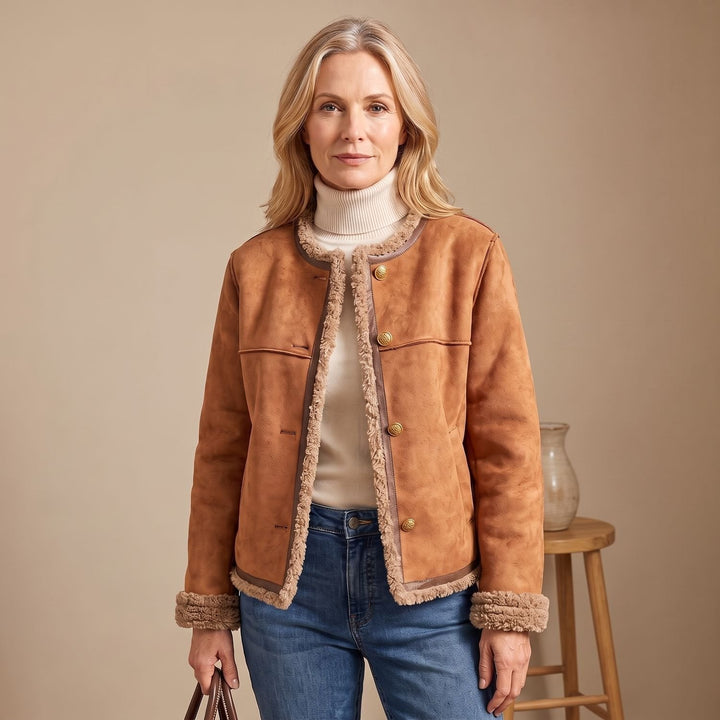 Gina | Short Leather Jacket – Stylish Faux Shearling for Women