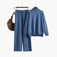 Marielle | Ribbed Turtleneck Knit Set with Wide-Leg Trousers