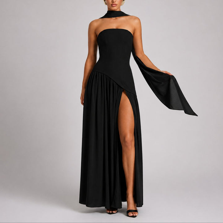 Sophia | Elegante abito lungo da cerimonia autunnale senza spalline