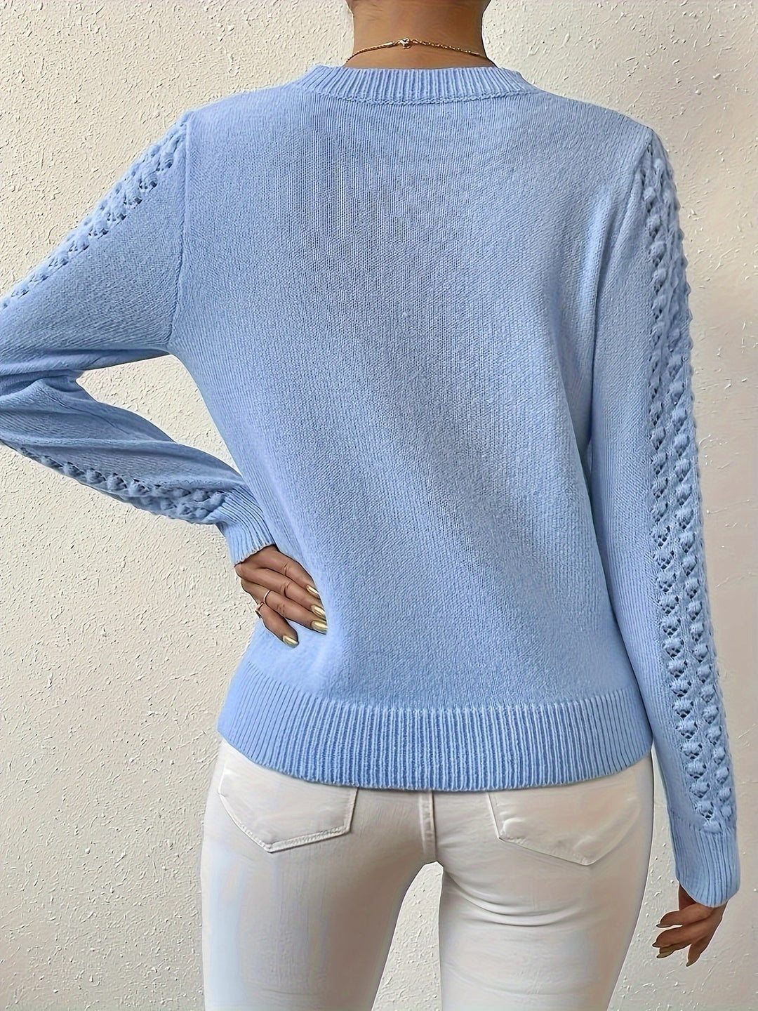 Aveline | Pointelle-Knit Sweater – Elegant Round Neck Style for Women