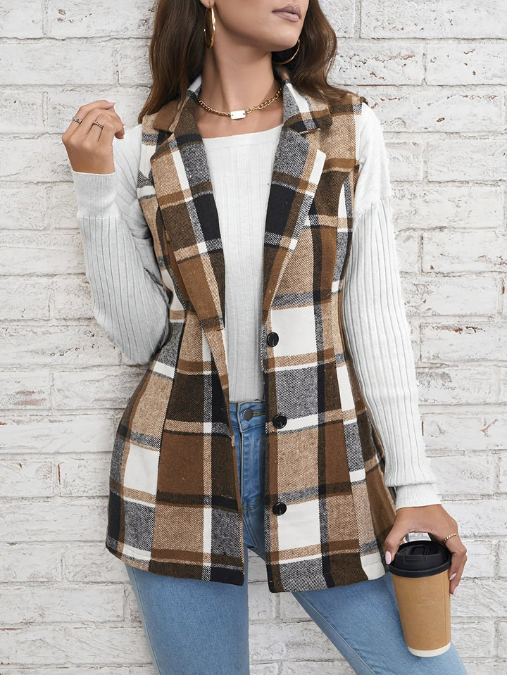 Christin | Gilet long élégant et intemporel à carreaux