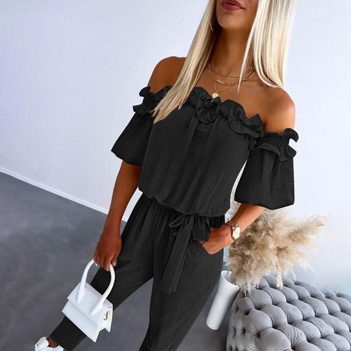 Amelia | Off-Shoulder Ruffle Jumpsuit – Elegant Style for Women