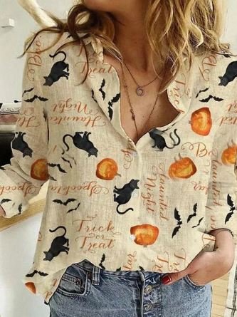 W&W | Halloween Blouse – Cozy Cat Print Top for Women