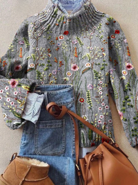 Avery | Vintage Floral Knit Turtleneck Sweater