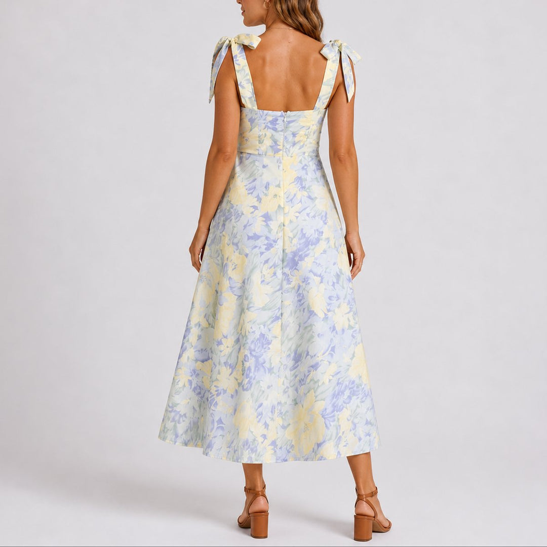 Karin | Robe midi romantique et délicate à motifs floraux pour mariage d’automne