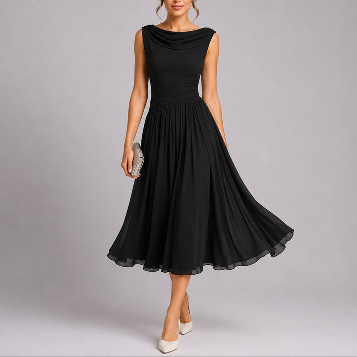 Camille | Robe midi plissée élégante et sophistiquée pour mariage d’automne