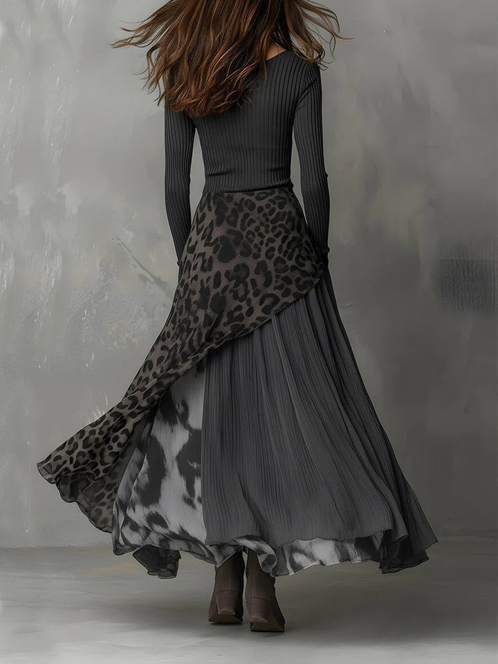 Franziska | Abito lungo moderno leopardato con maniche lunghe