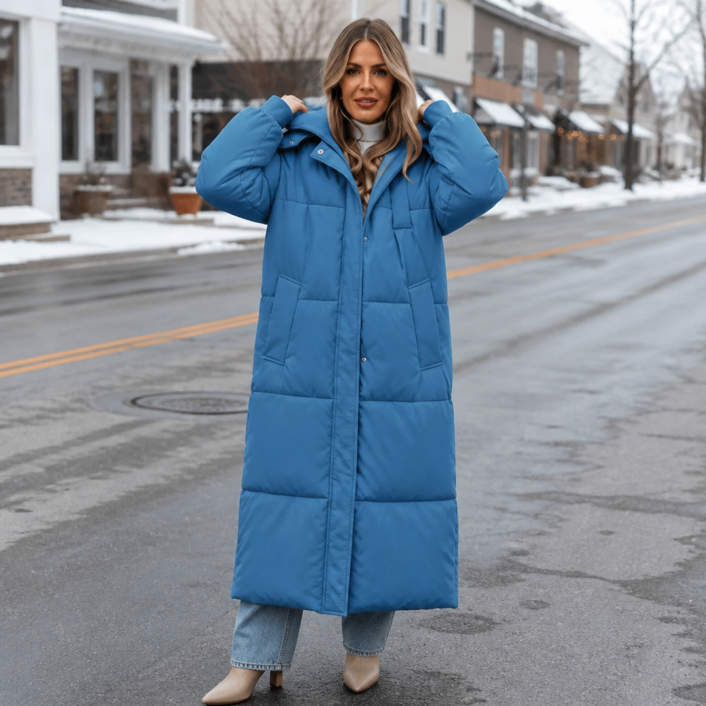 Wearbella | Long Hooded Puffer Coat – Stylish & Warm for Women