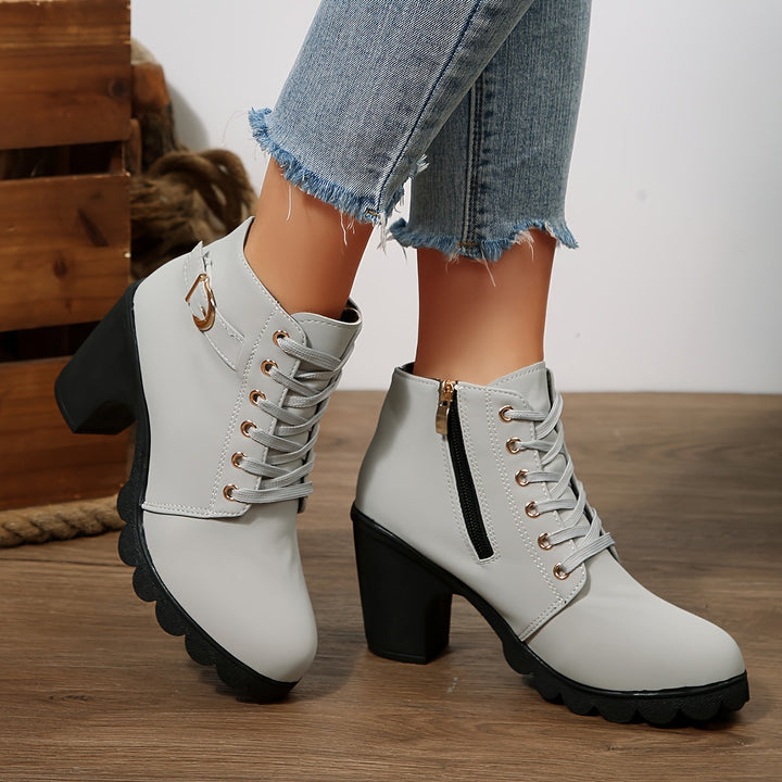 Emma | Bottines élégantes à lacets et talon bloc avec semelle crantée