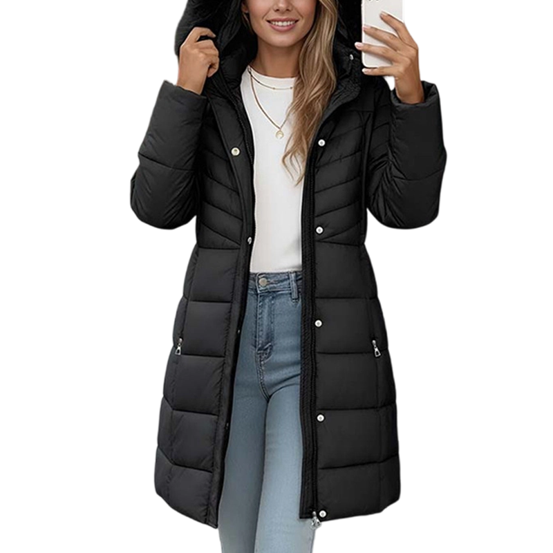Chevronwarm | Longline Puffer Coat with Fur Hood