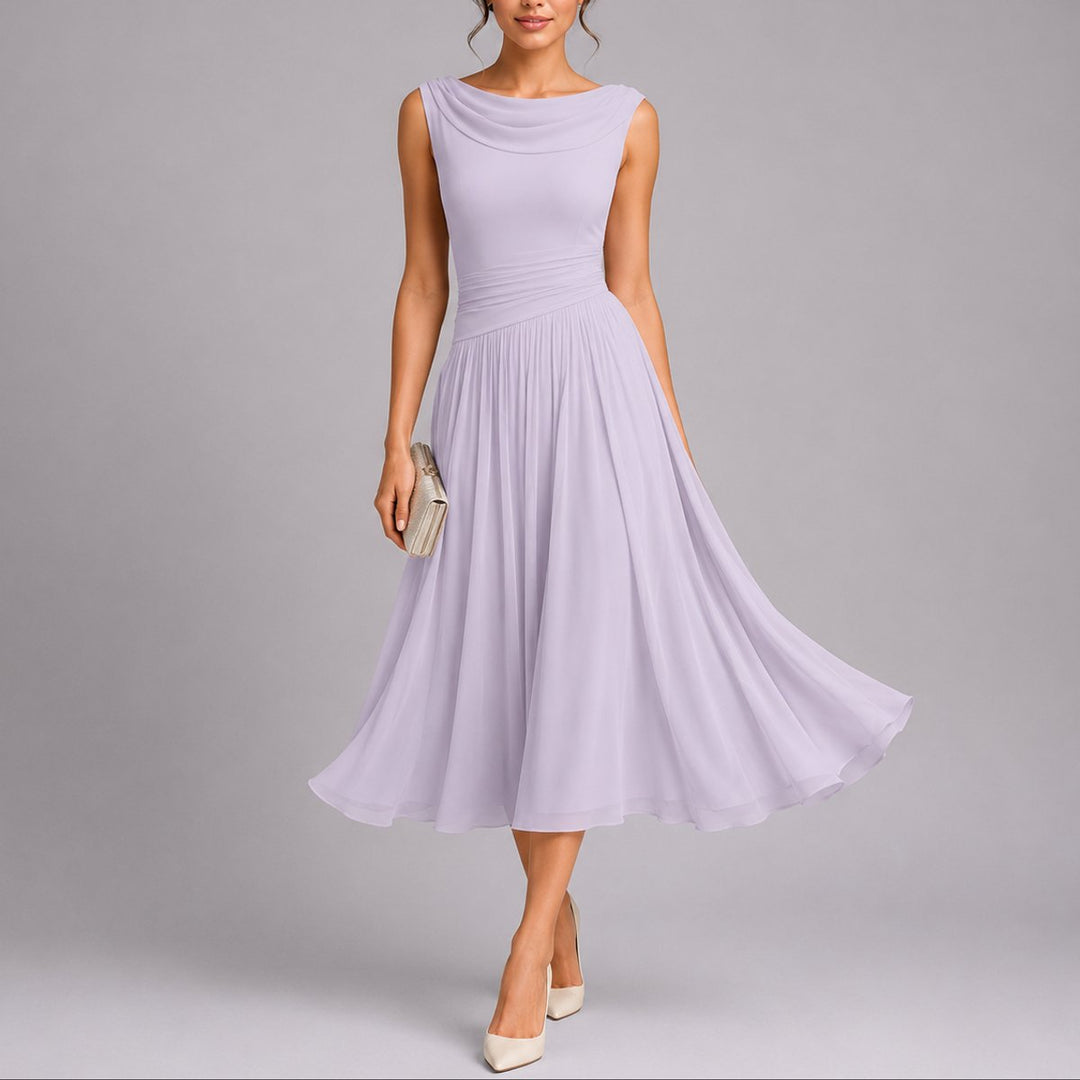 Camille | Robe midi plissée élégante et sophistiquée pour mariage d’automne