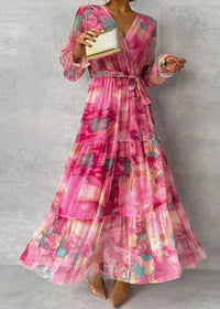 Daphne | Klassisches Maxikleid mit Blumenmuster und Gürtel für Hochzeiten im Herbst