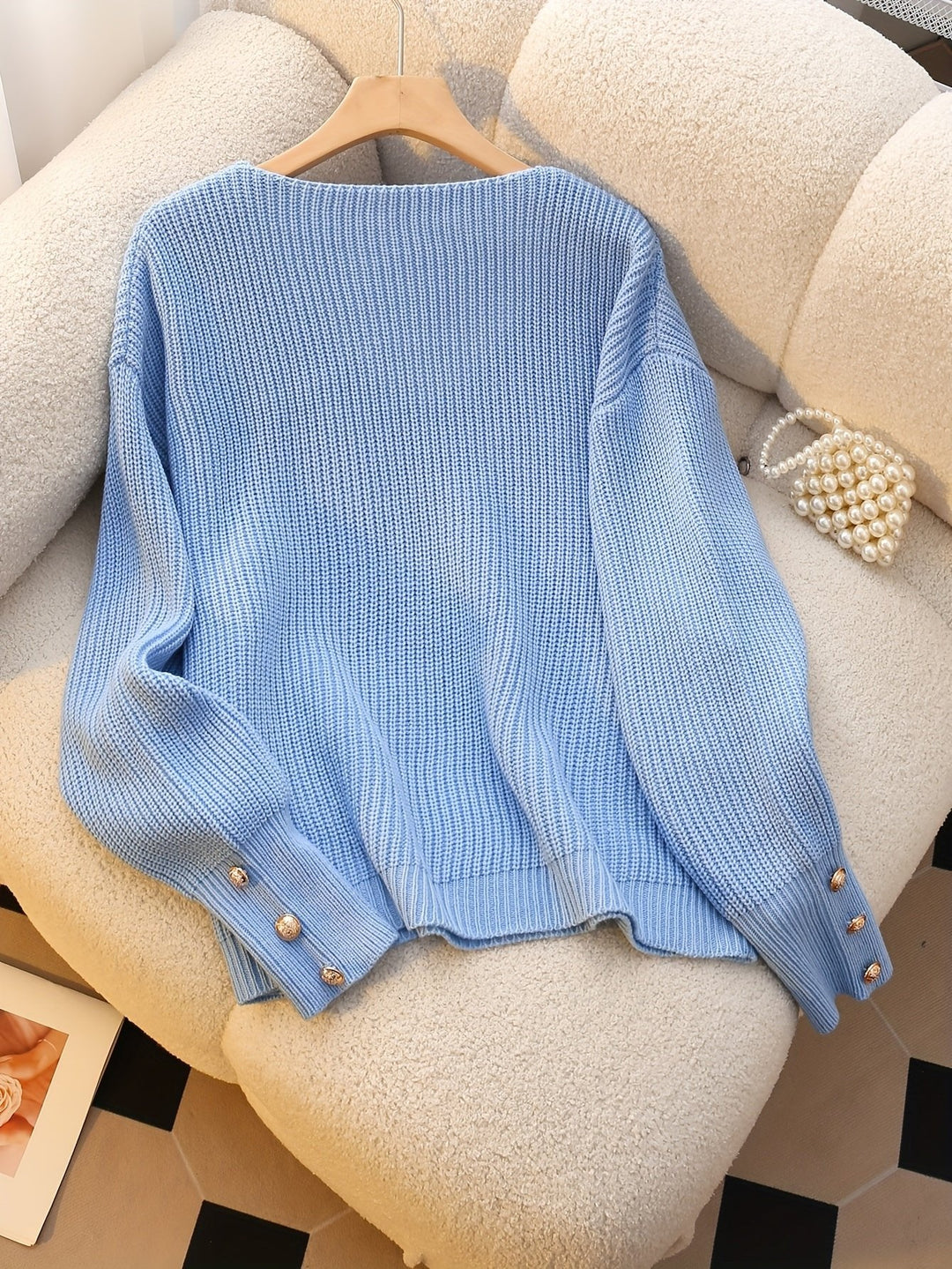 Velora | Ribbed V-Neck Sweater for Women with Elegant Detail