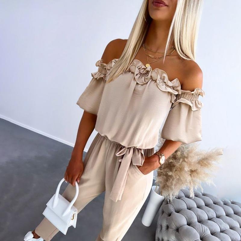 Amelia | Off-Shoulder Ruffle Jumpsuit – Elegant Style for Women