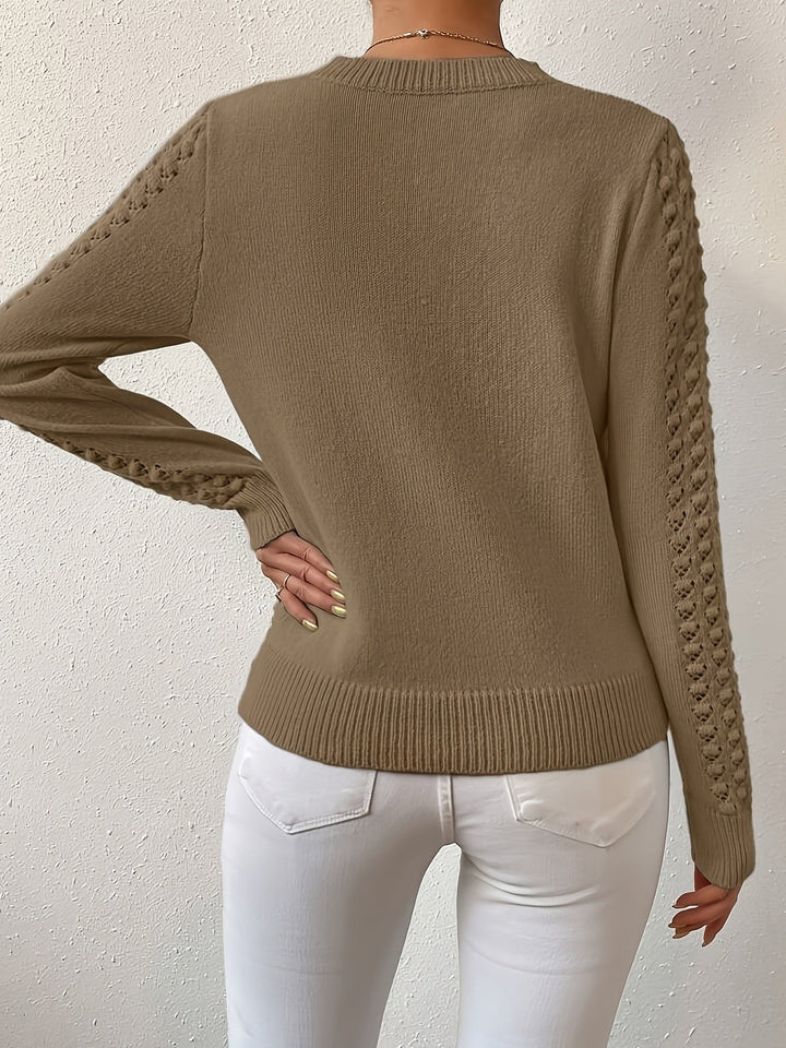 Aveline | Pointelle-Knit Sweater – Elegant Round Neck Style for Women
