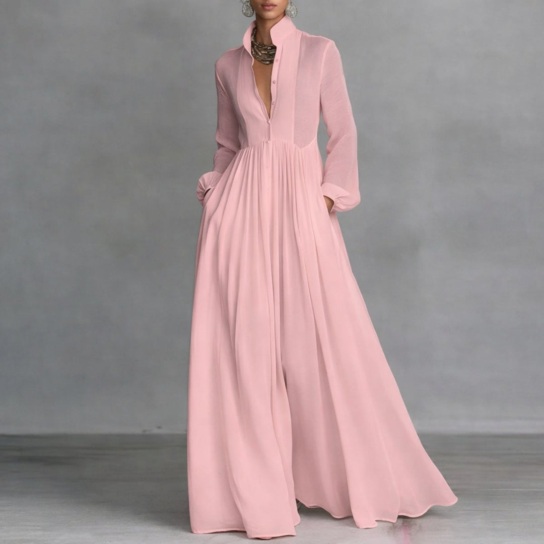 Jessika | Abito lungo elegante e versatile, fluido e in stile chemisier