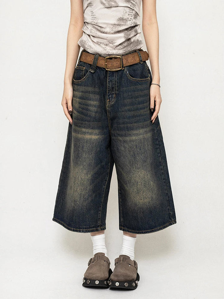 Victoria | Culotte eleganti in denim vintage effetto usato