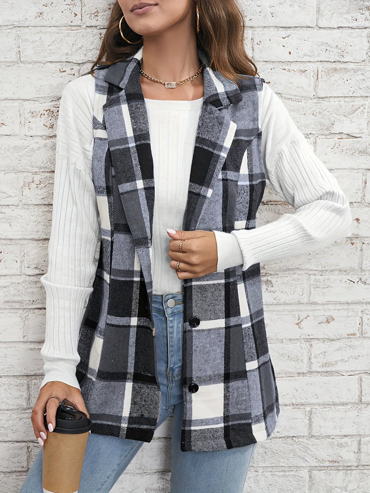 Christin | Gilet long élégant et intemporel à carreaux