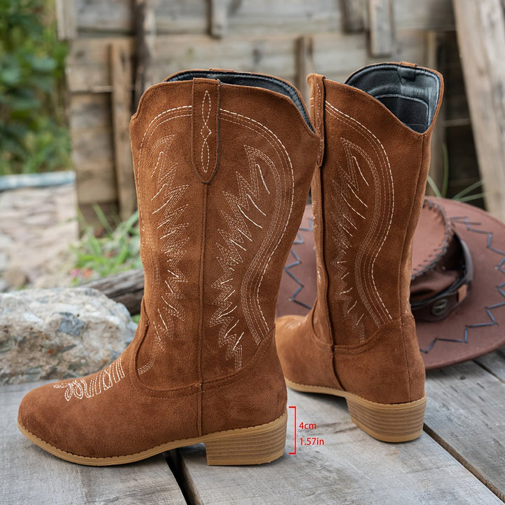 Camille | Stivali da cowboy western classici con cuciture per polpacci larghi
