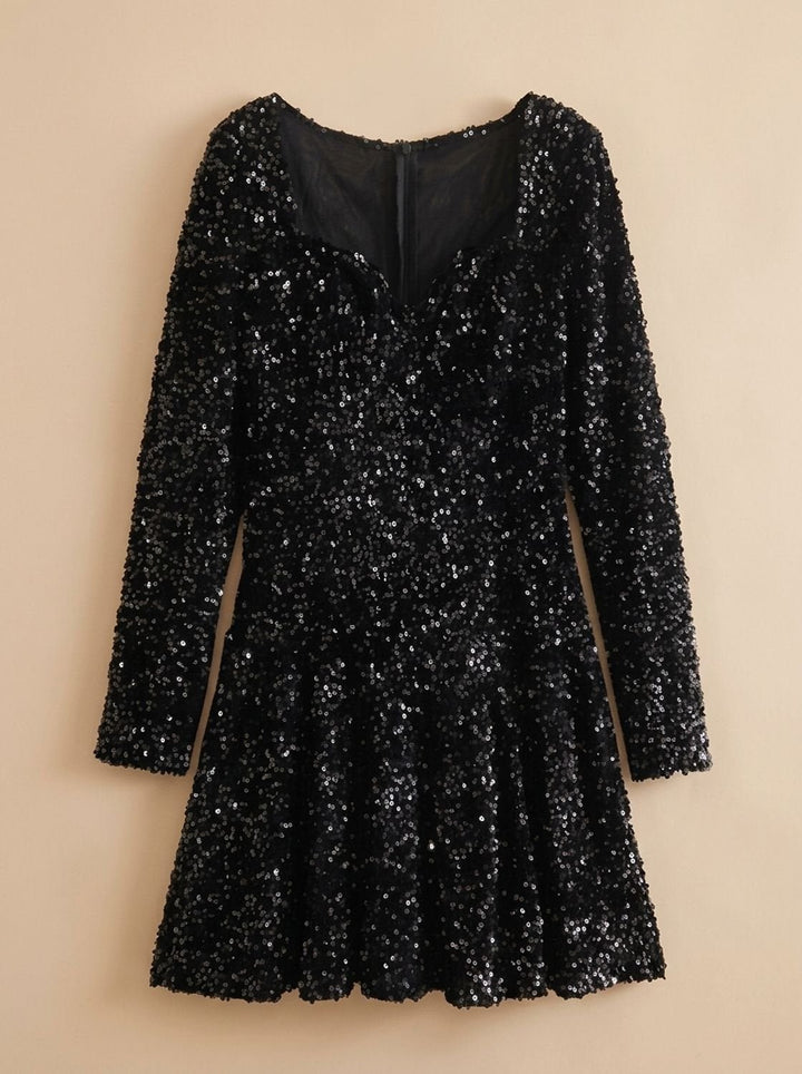 Harper | Mini Christmas Party Dress with Sequin Long Sleeves