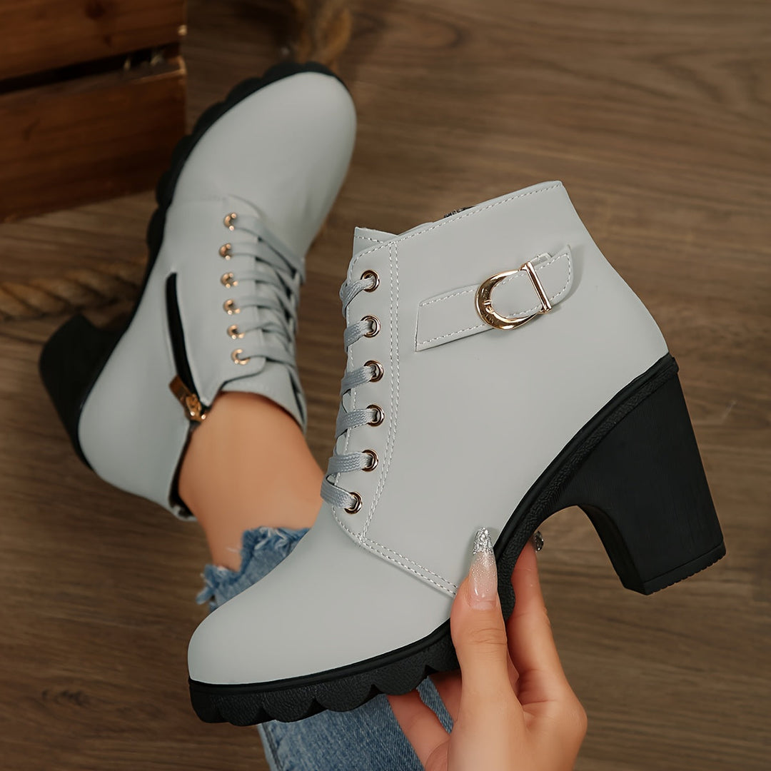 Emma | Bottines élégantes à lacets et talon bloc avec semelle crantée