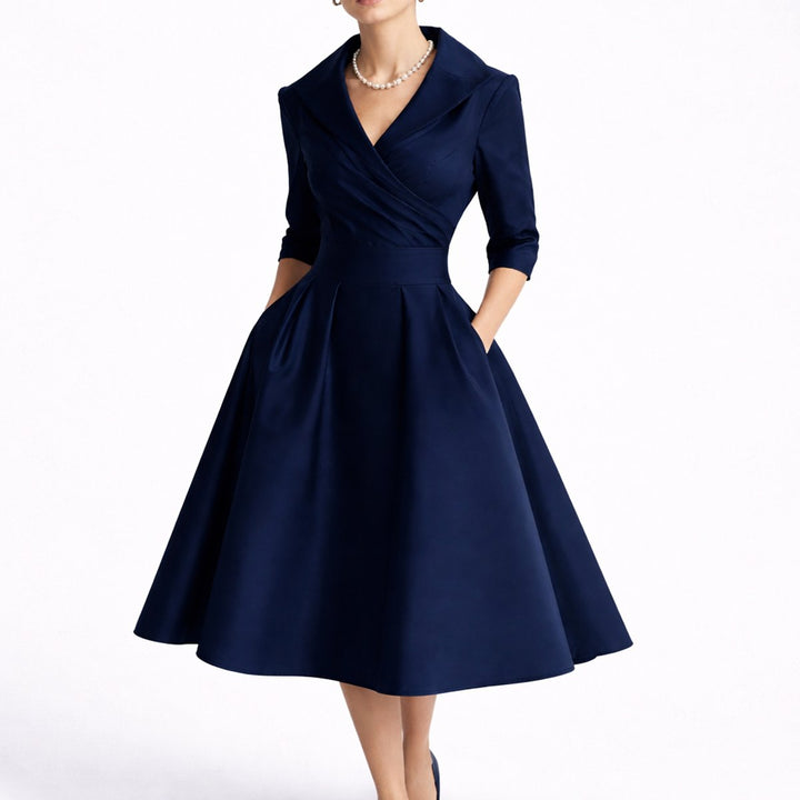 Christina | Elegante e strutturato abito midi autunnale da cerimonia a trapezio