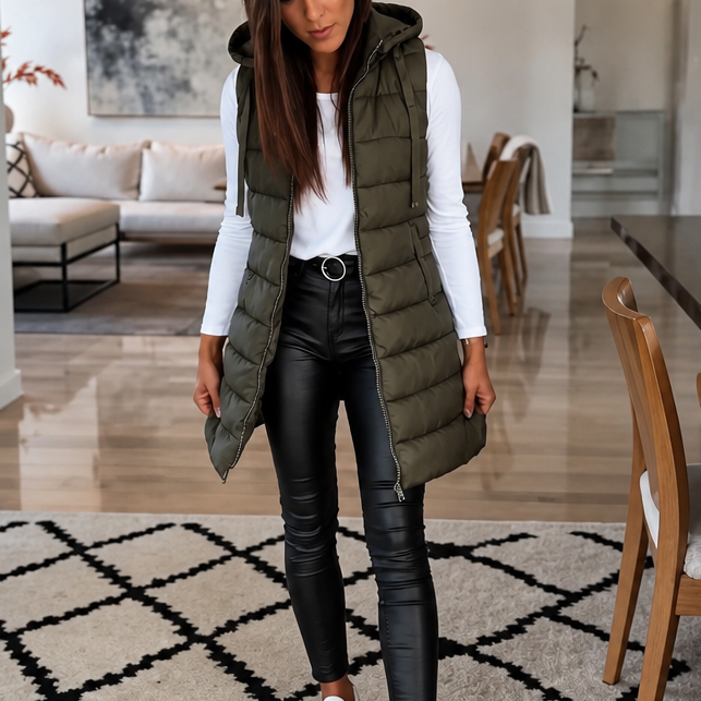 Wearbella | Longline Puffer Vest – Sleek Sleeveless Style for Women