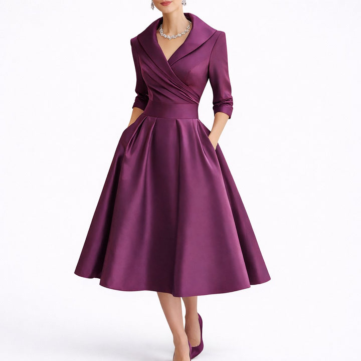Christina | Elegante e strutturato abito midi autunnale da cerimonia a trapezio