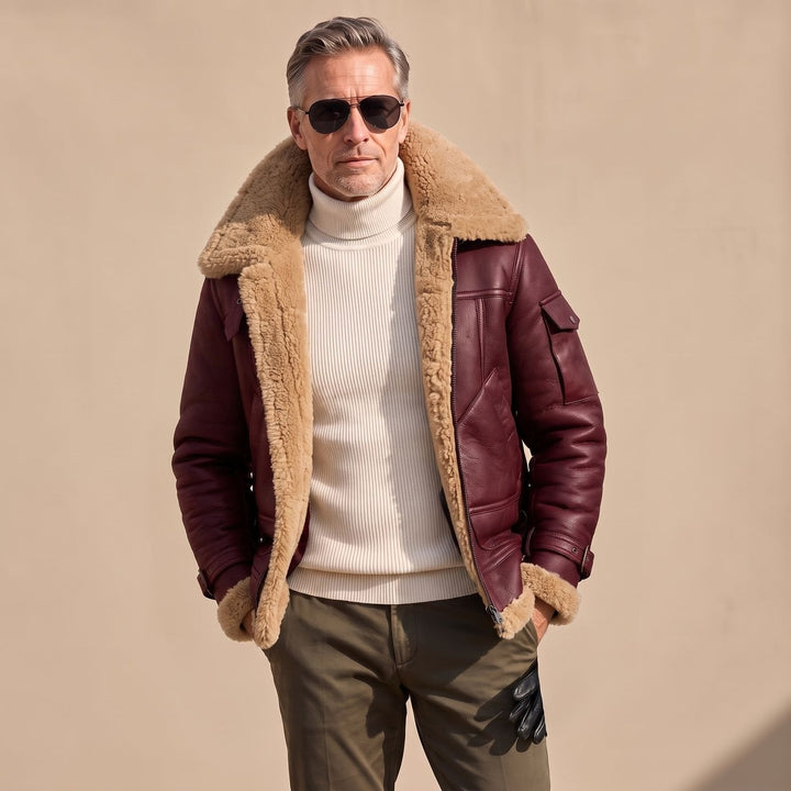 Felix | Leather Bomber Jacket with Teddy Fur Lining