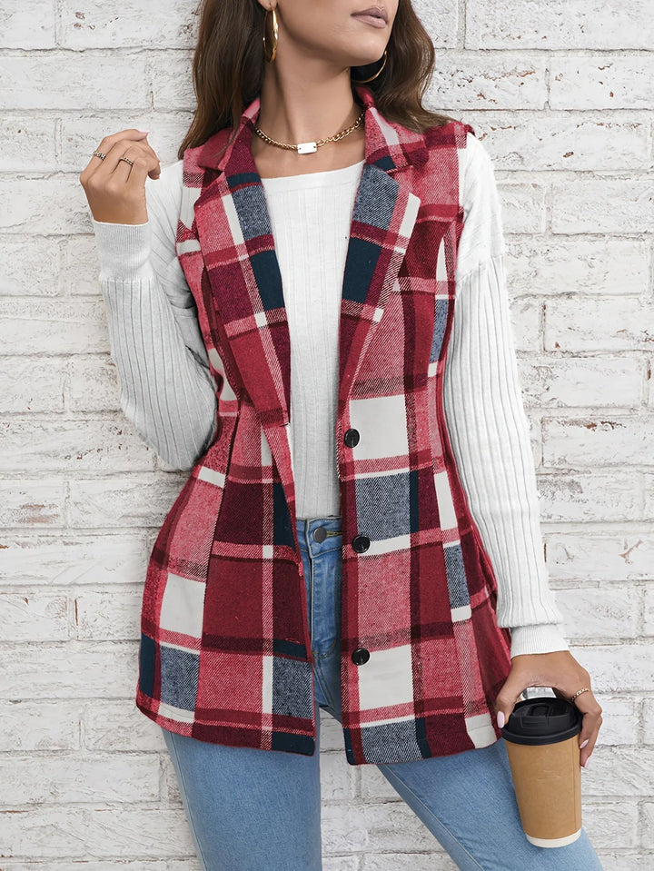 Christin | Gilet long élégant et intemporel à carreaux