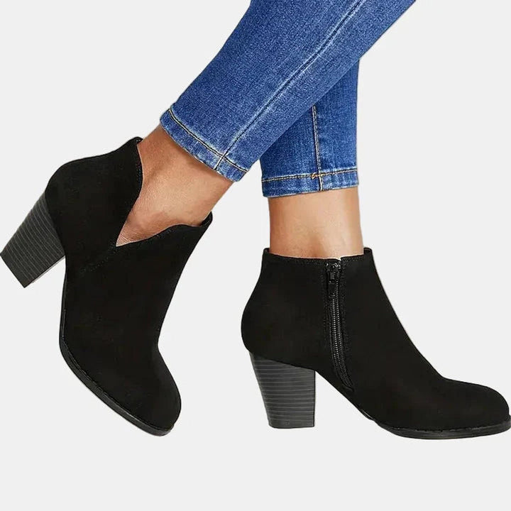 Diana | Stivaletti eleganti in pelle scamosciata premium con tacco grosso