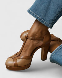 Sarah | Elegant And Stylish Retro T-Strap Close Toe Block Heels