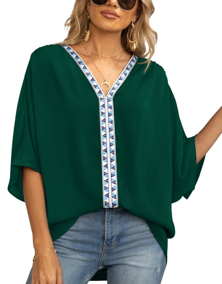 Sienna | Top tunica oversize bohémien con ricami e scollo a V